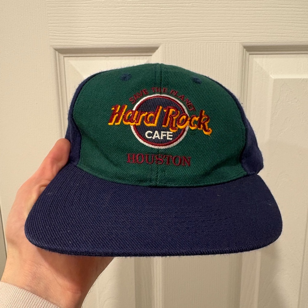 Vintage Hard Rock Cafe multicolor SnapBack hat 90s Houston * *CLEAN OUT SALE